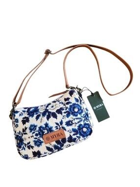 NWT Myra Blue & Cream Cottage Rose Print Crossbody Bag